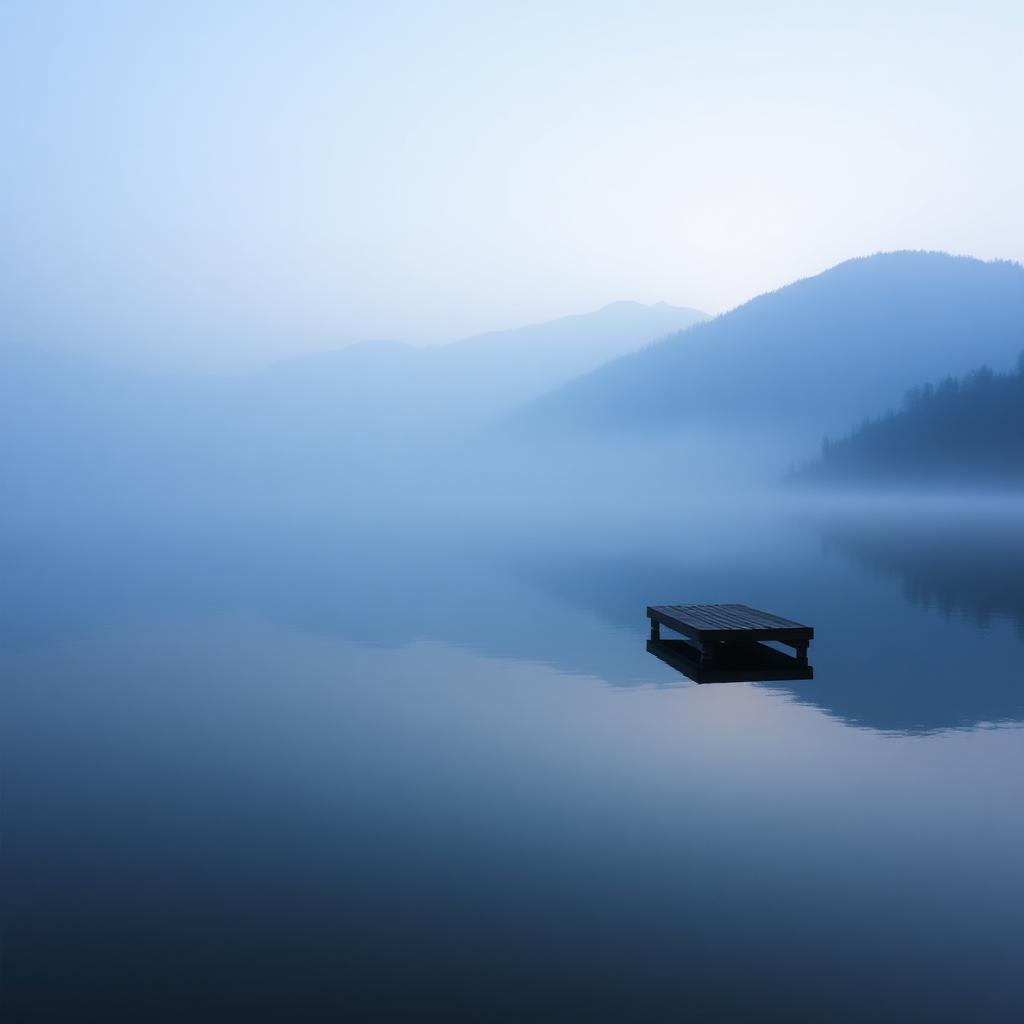 Misty mountain lake at dawn